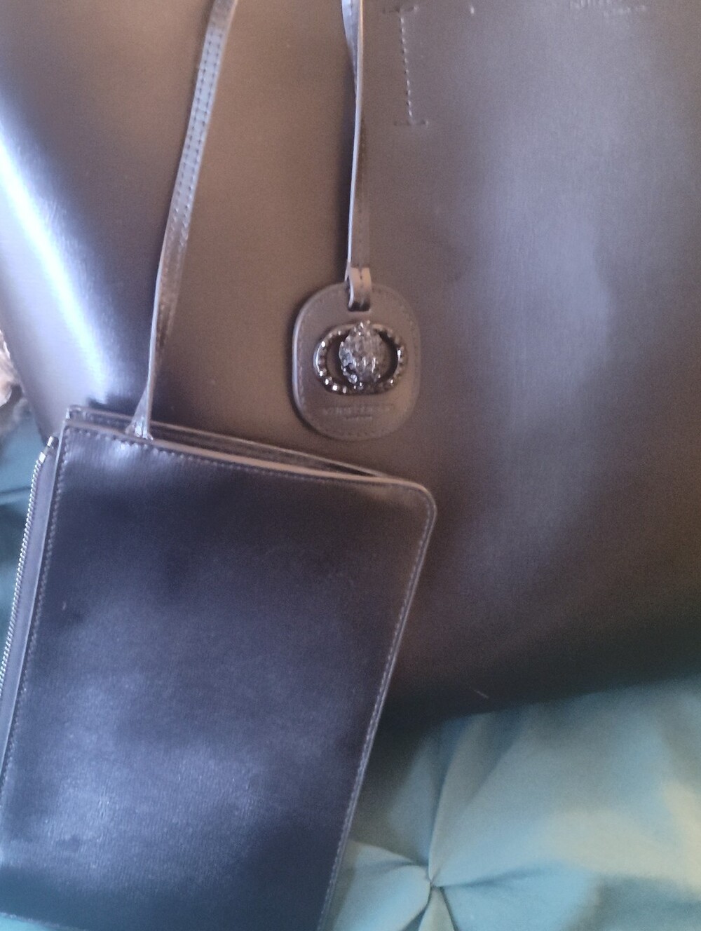 Kurt Geiger Black Leather Tote with Removable Pouch And Kurt Geiger Earrings - Picture 8 of 9